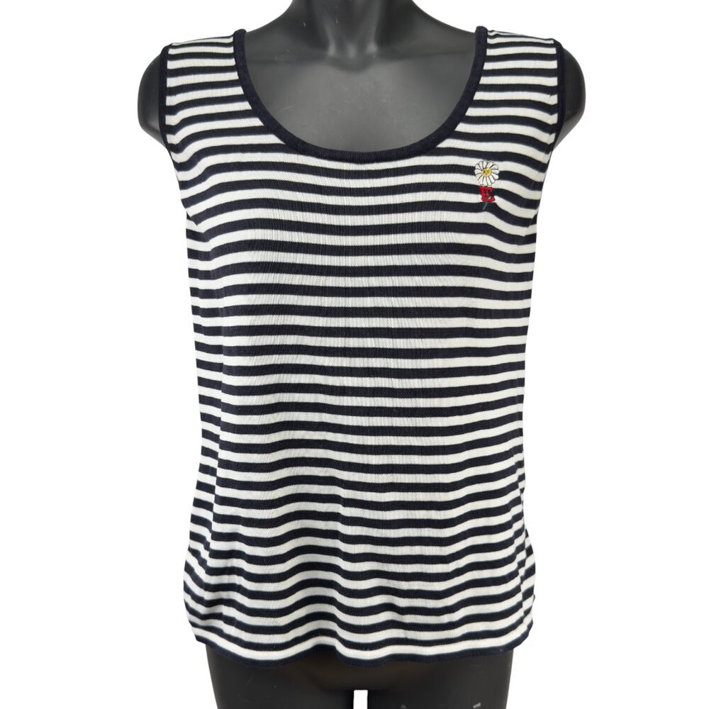 Preppy Knitted Navy & White Nautical Breton Stripes‎ Scoop Camisole Tank S/M
